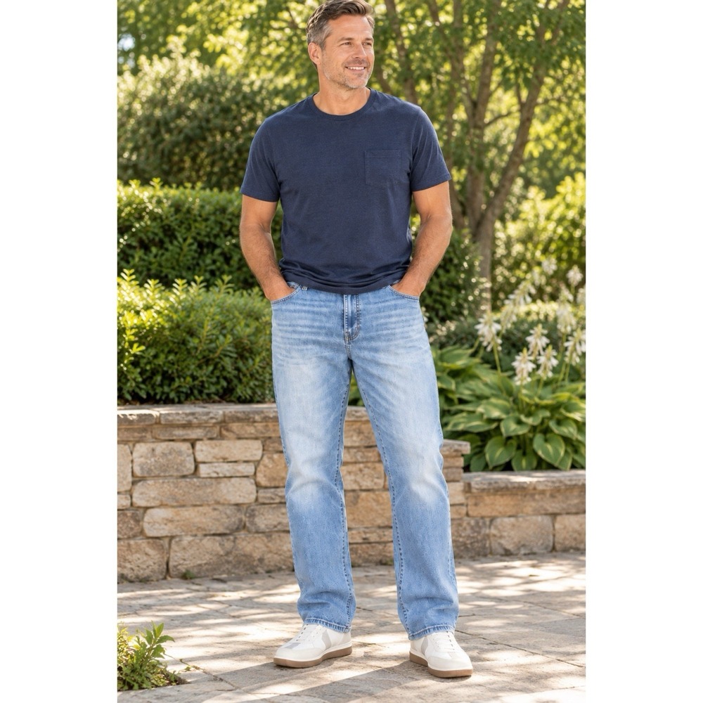 Lucky Brand Size 42/30 410 Fenwick Athletic Straight Fit Jeans Light Wash
